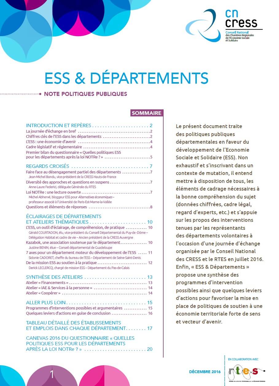ESS & Départements - sommaire de l'étude